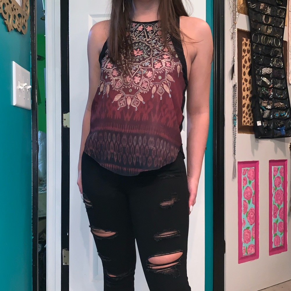 Patterned Blousy Tank Top
